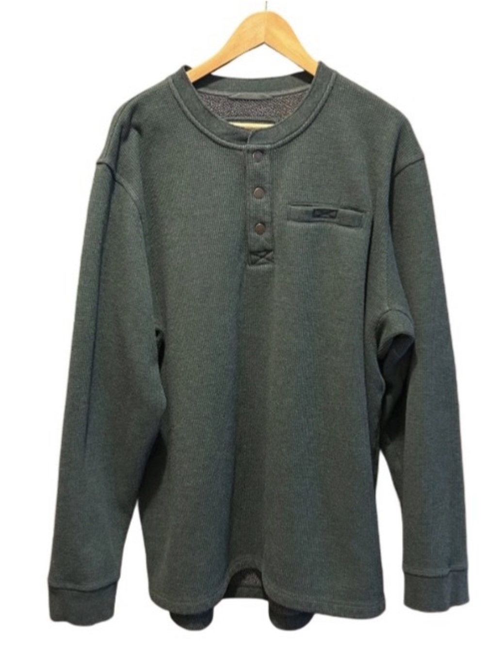 Men's L.L.Bean Katahdin Iron Works Bonded Waffle Fleece Henley XXL Tall Green